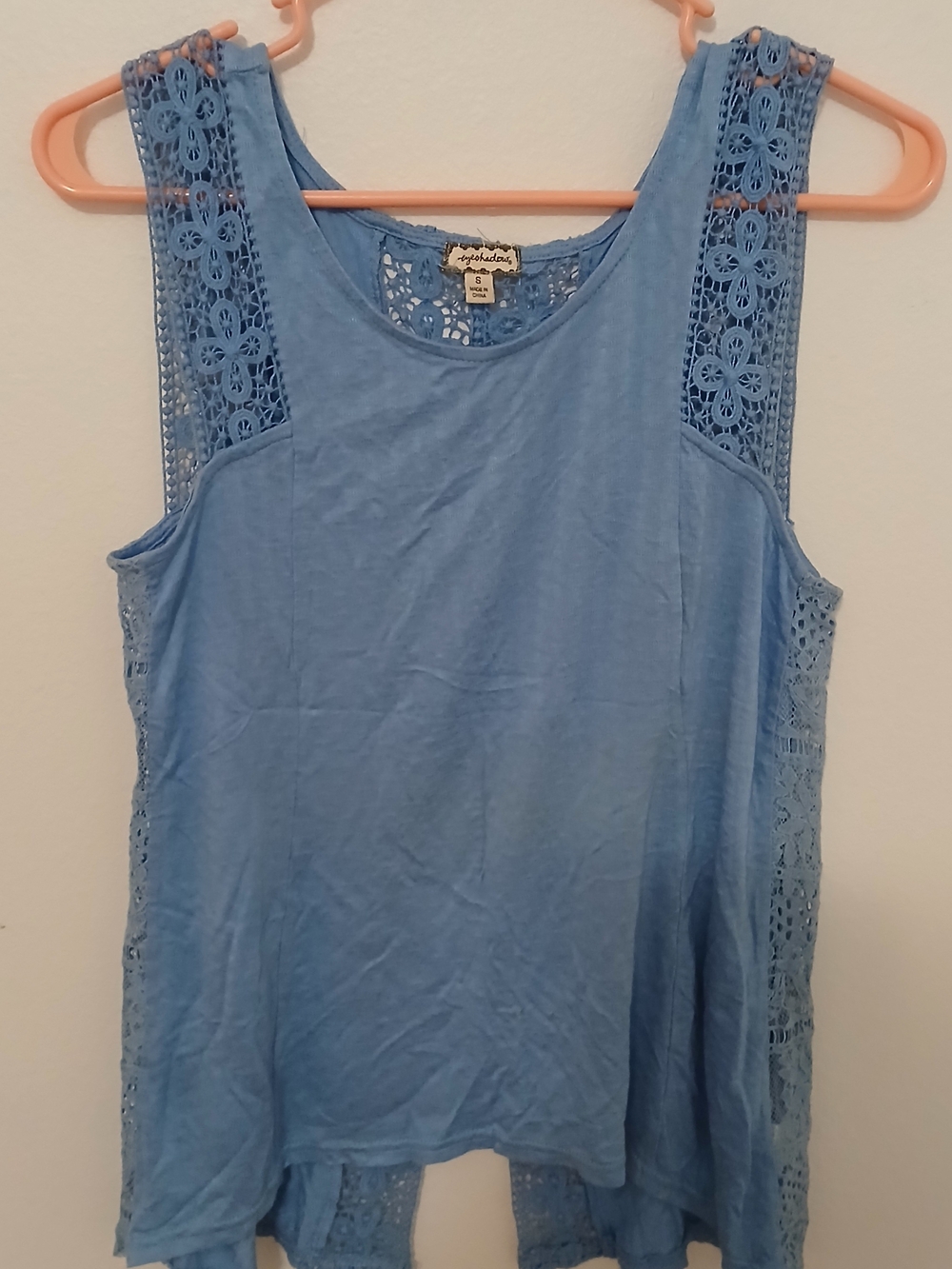 Eyeshadow Pale Blue Crochet-Trim Tank Top
